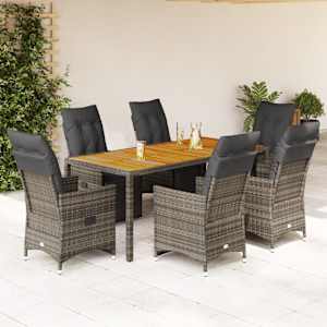 7dílný zahradní bistro set s poduškami šedý polyratan - obrázek 1