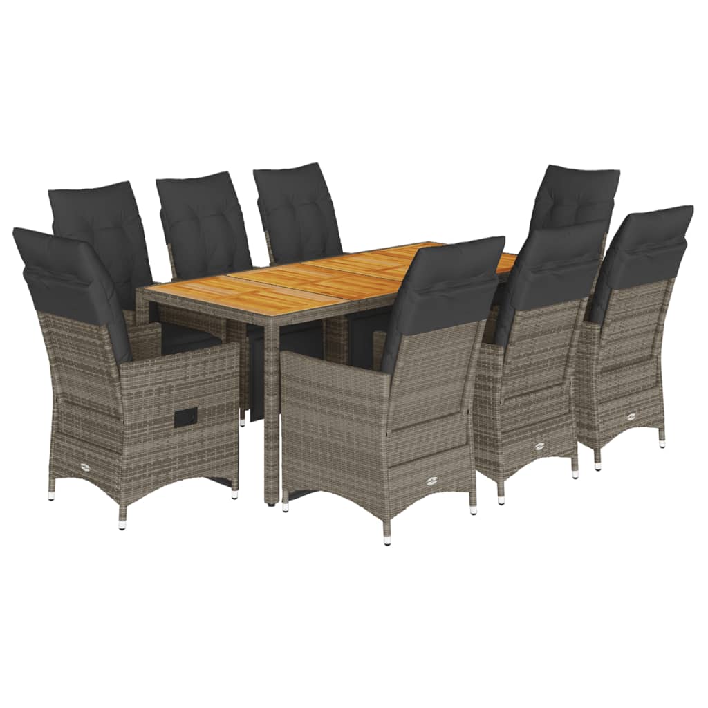 vidaXL 9dílný zahradní bistro set s poduškami šedý polyratan