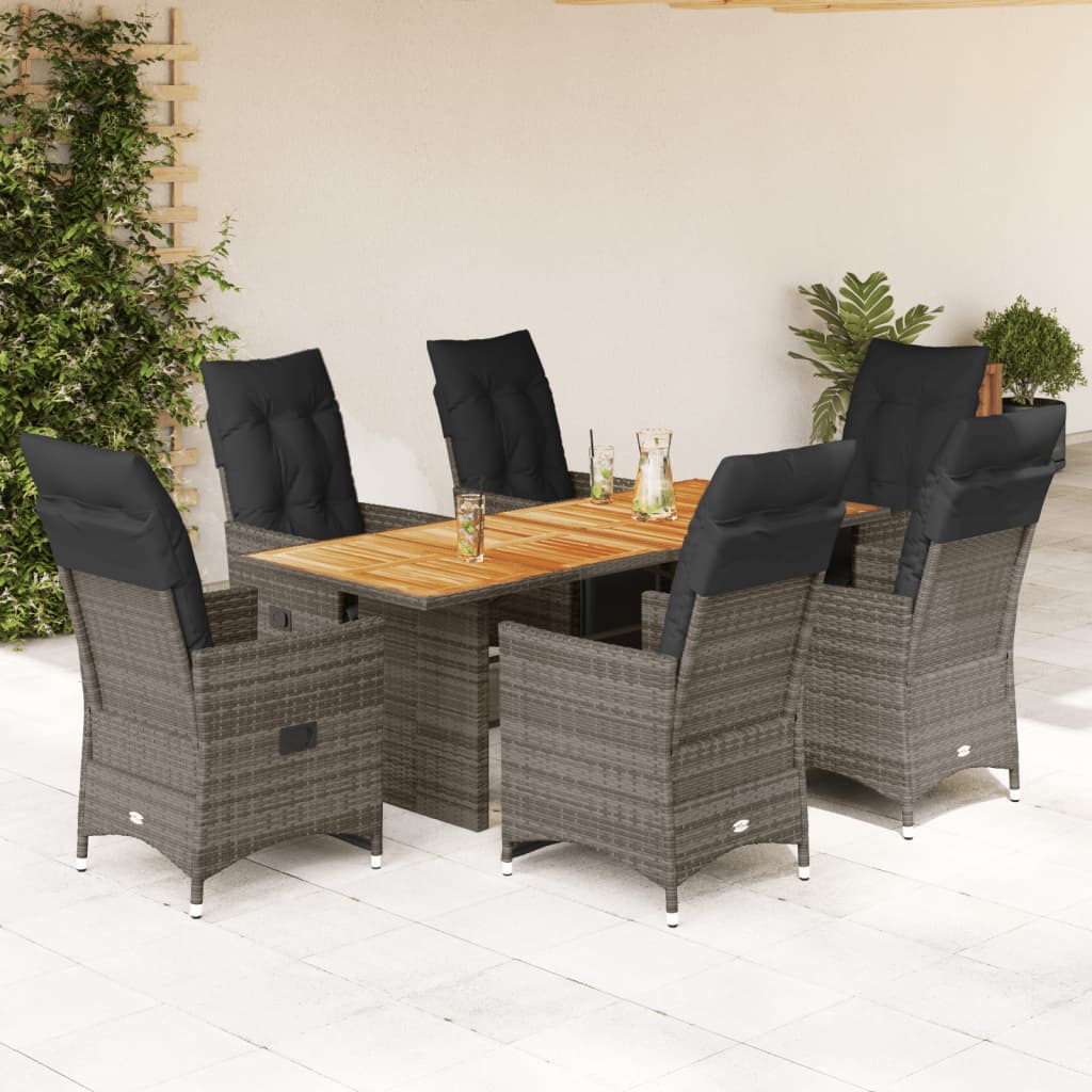 imagem de vidaXL 7 pcs conjunto bistrô de jardim c/ almofadões vime PE cinza1