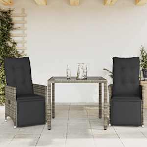 3dílný zahradní bistro set s poduškami šedý polyratan - obrázek 1