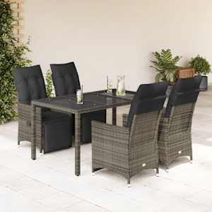 5dílný zahradní bistro set s poduškami šedý polyratan - obrázek 1