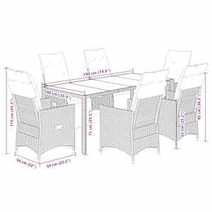 7dílný zahradní bistro set s poduškami šedý polyratan - obrázek 7