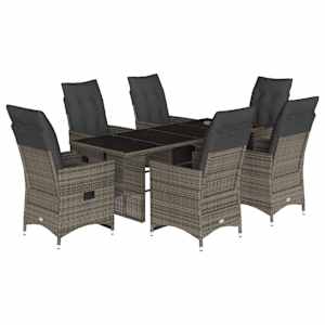 7dílný zahradní bistro set s poduškami šedý polyratan - obrázek 2