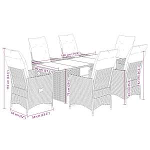 7dílný zahradní bistro set s poduškami šedý polyratan - obrázek 7