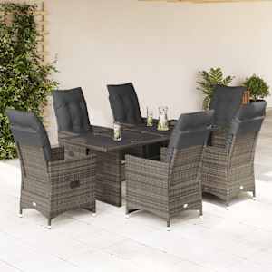 7dílný zahradní bistro set s poduškami šedý polyratan