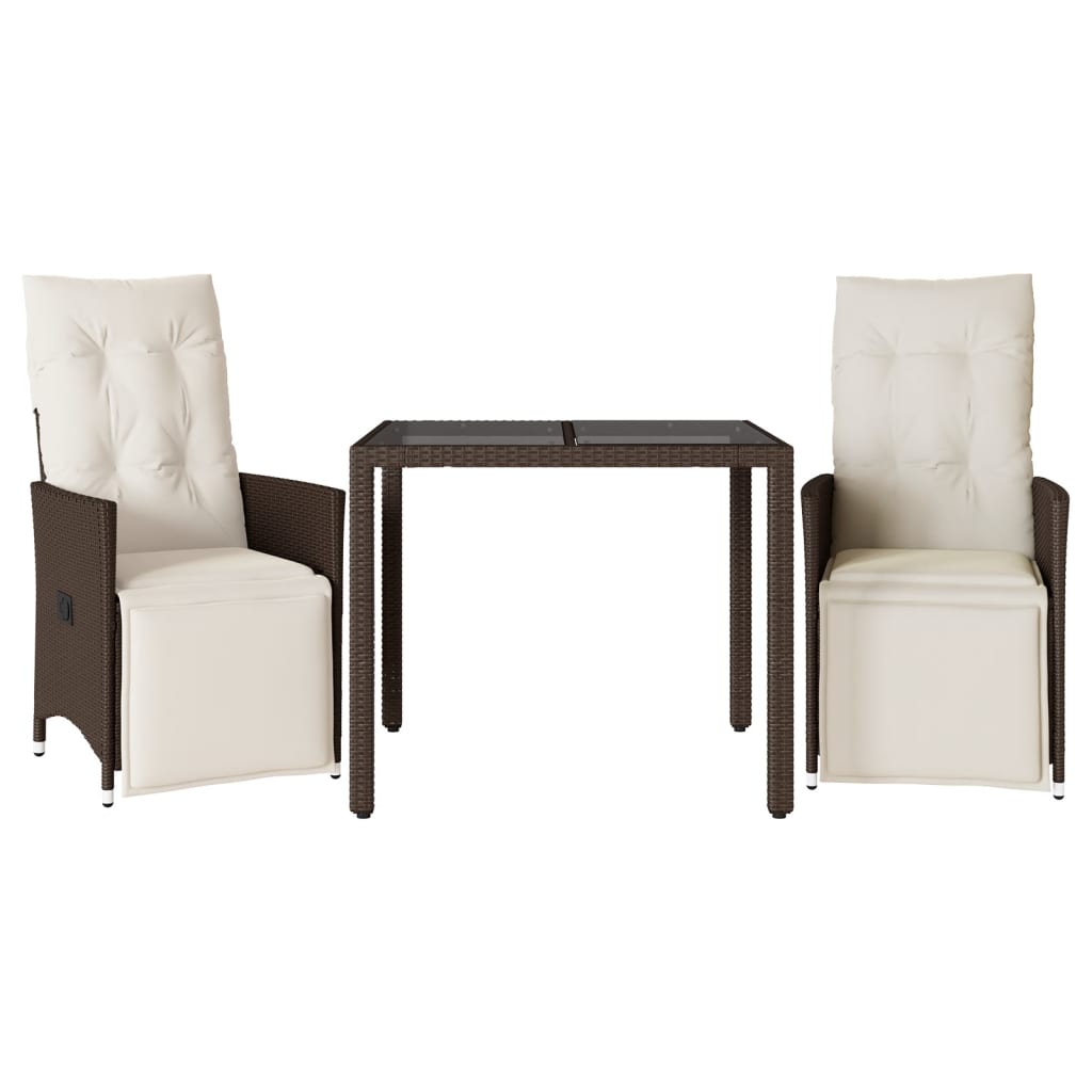 vidaXL 3dílný zahradní bistro set s poduškami hnědý polyratan