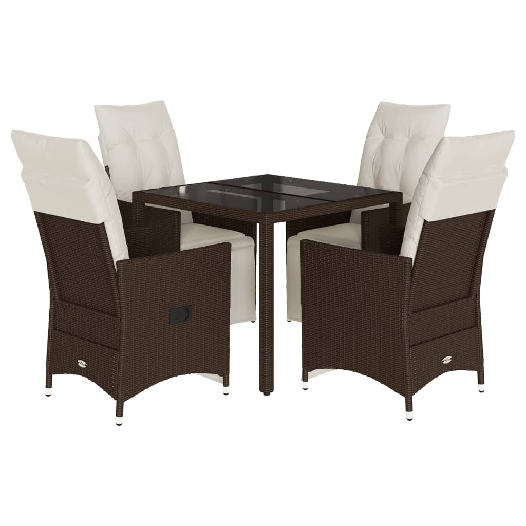 Thumbnail - vidaXL 5-tlg. Garten-Bistro-Set mit Kissen Braun Poly Rattan