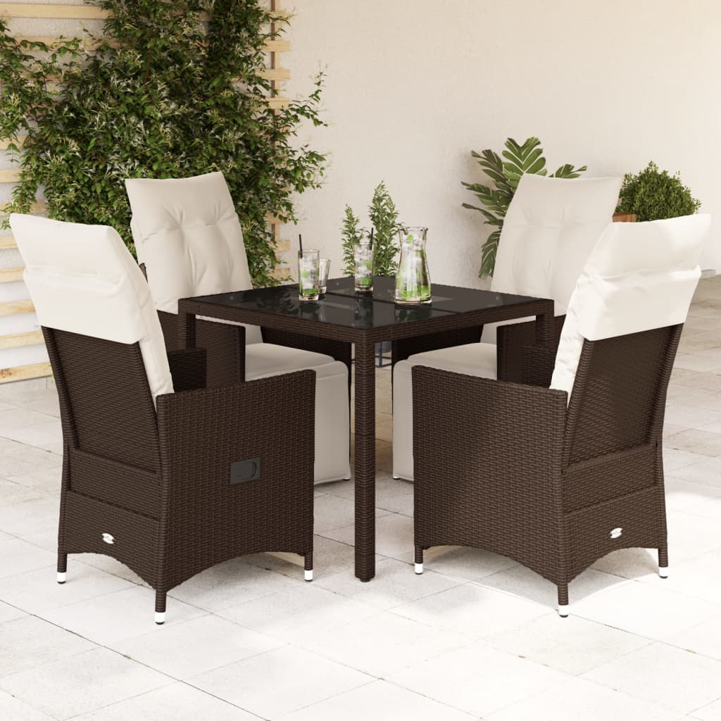 vidaXL 5-tlg. Garten-Bistro-Set mit Kissen Braun Poly Rattan