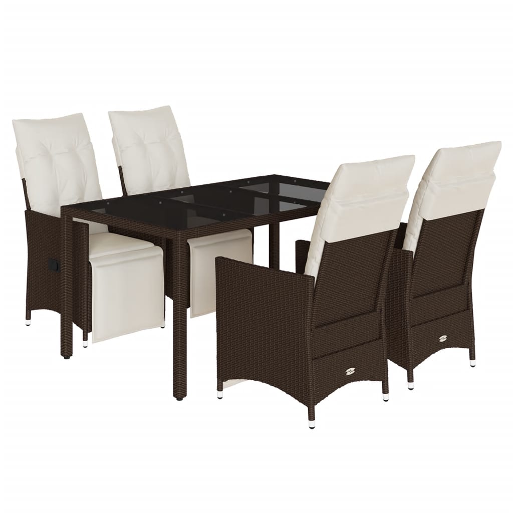 Thumbnail - vidaXL 5-tlg. Garten-Bistro-Set mit Kissen Braun Poly Rattan
