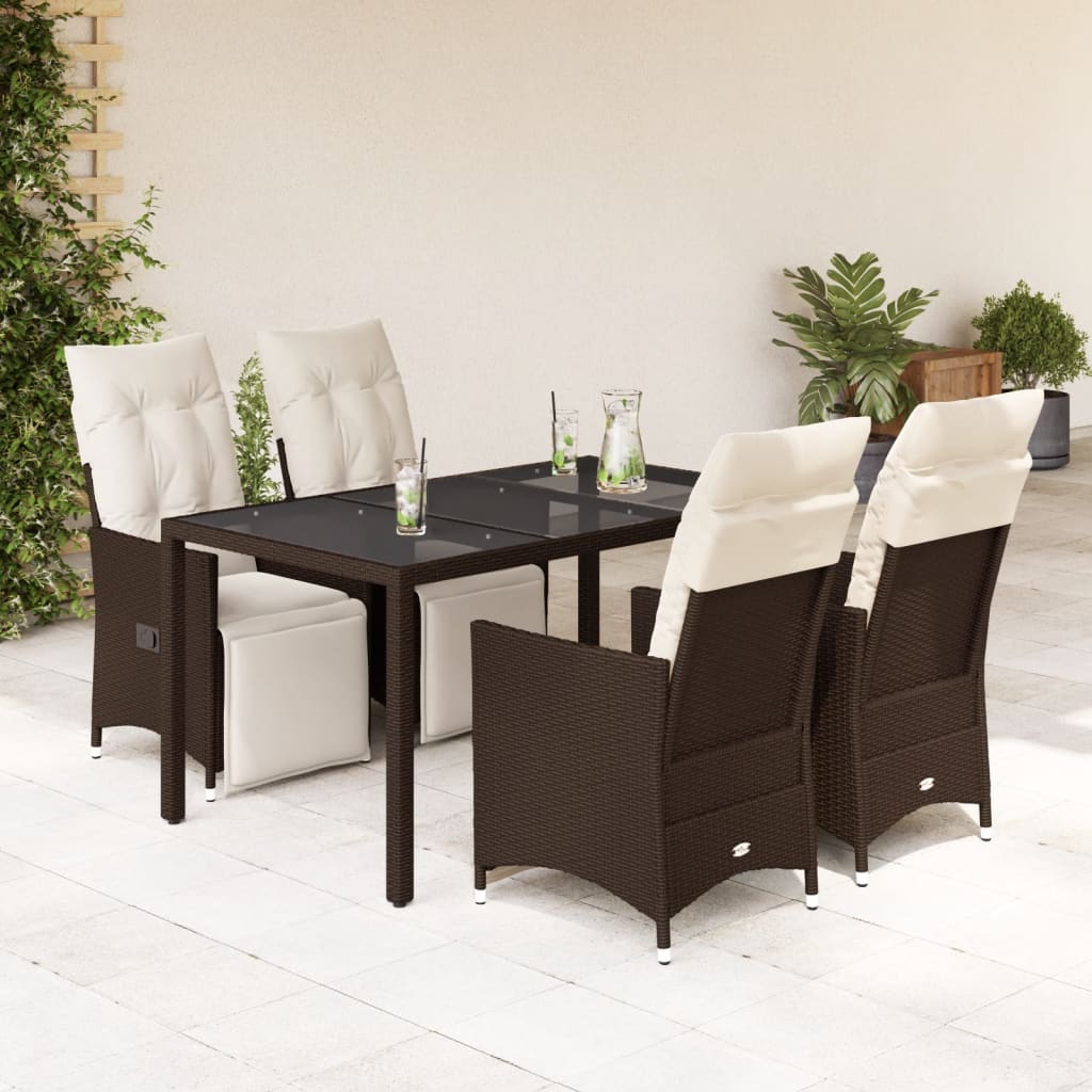 vidaXL 5-tlg. Garten-Bistro-Set mit Kissen Braun Poly Rattan