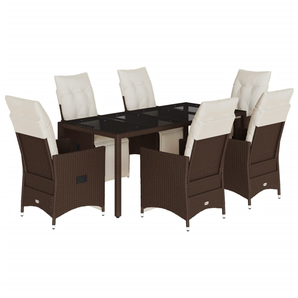 vidaXL 7dílný zahradní bistro set s poduškami hnědý polyratan