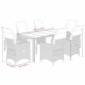 7dílný zahradní bistro set s poduškami hnědý polyratan - obrázek 7