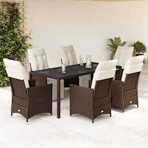 7dílný zahradní bistro set s poduškami hnědý polyratan - obrázek 1
