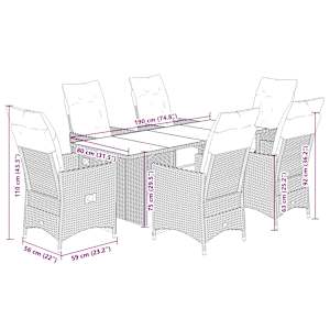 7dílný zahradní bistro set s poduškami hnědý polyratan - obrázek 7