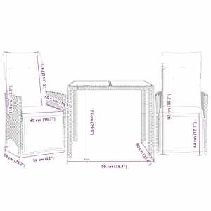 3dílný zahradní bistro set s poduškami béžový polyratan - obrázek 7