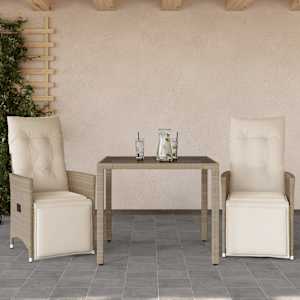 3dílný zahradní bistro set s poduškami béžový polyratan - obrázek 1