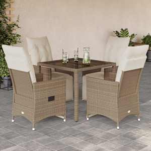 Vrtna bistro garnitura 5-delna z blazinami bež poli ratan