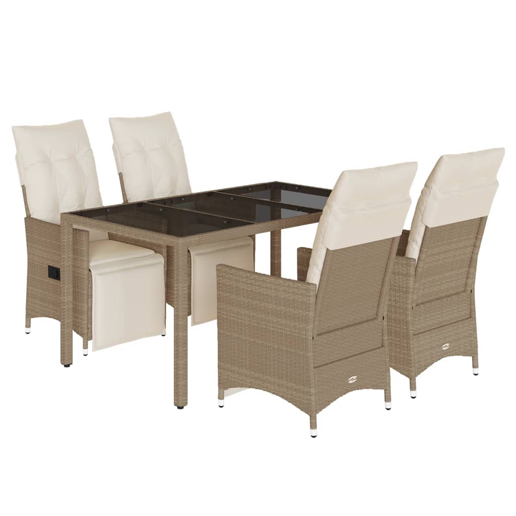 Thumbnail - vidaXL 5-tlg. Garten-Bistro-Set mit Kissen Beige Poly Rattan