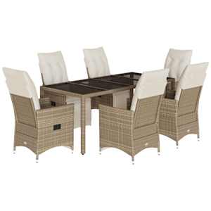 7dílný zahradní bistro set s poduškami béžový polyratan - obrázek 2