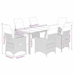 7dílný zahradní bistro set s poduškami béžový polyratan - obrázek 7