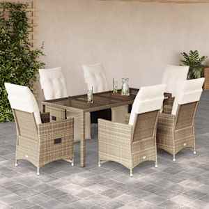 Vrtna bistro garnitura 7-delna z blazinami bež poli ratan