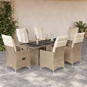 Vrtna bistro garnitura 7-delna z blazinami bež poli ratan