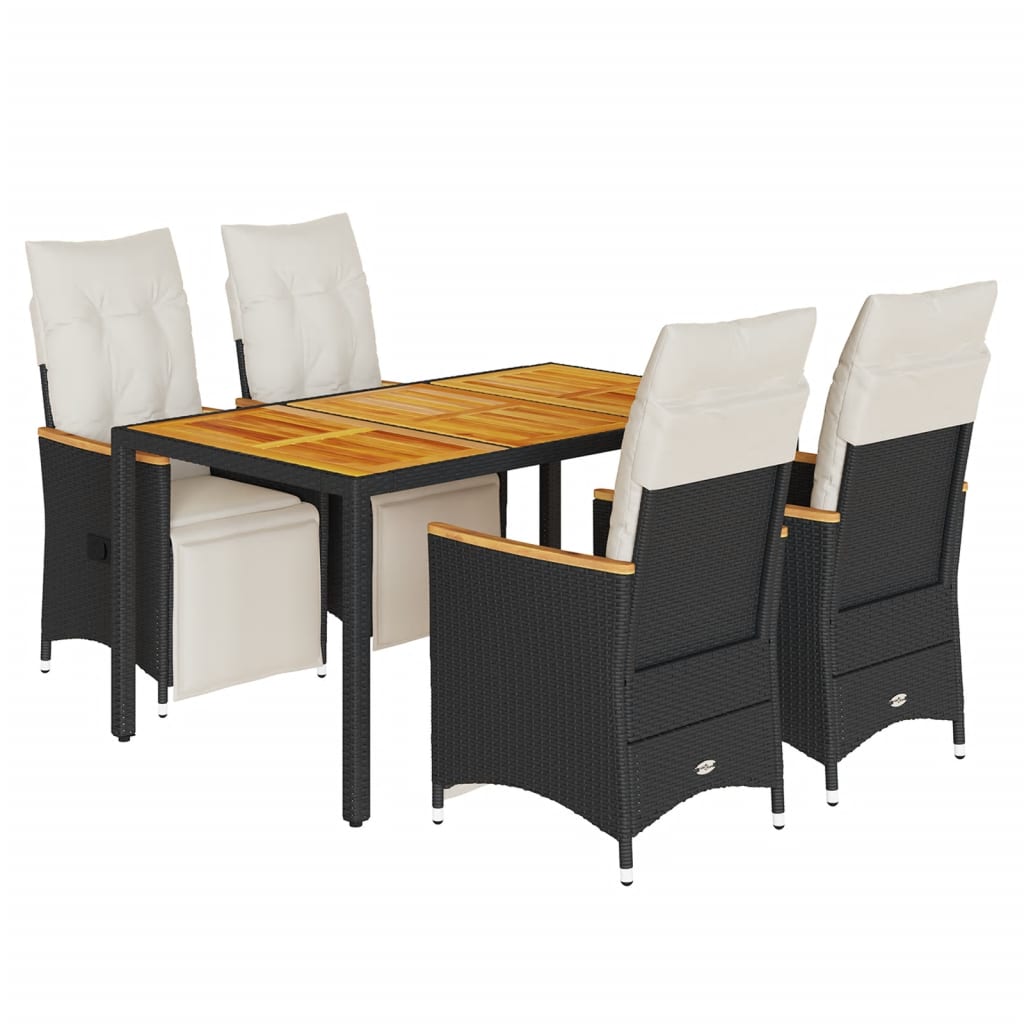 Thumbnail - vidaXL 5-tlg. Garten-Bistro-Set mit Kissen Schwarz Poly Rattan