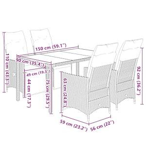 5dílný zahradní bistro set s poduškami černý polyratan - obrázek 7