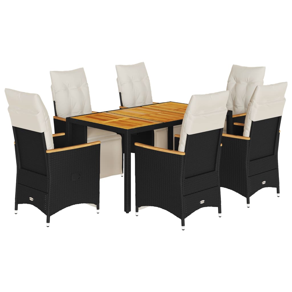 vidaXL 7dílný zahradní bistro set s poduškami černý polyratan