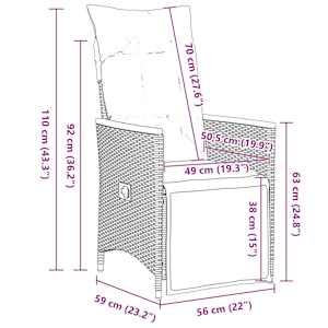 7dílný zahradní bistro set s poduškami černý polyratan - obrázek 9