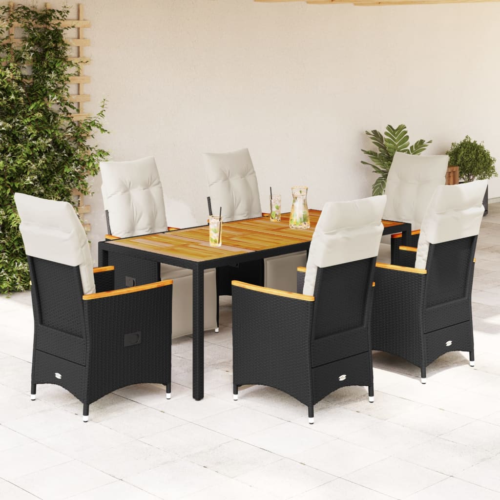 imagem de vidaXL 7 pcs conjunto de bistrô p/ jardim c/ almofadões vime PE preto1