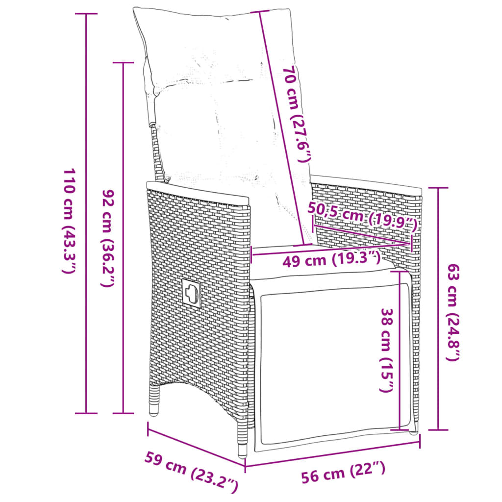 imagem de vidaXL 3 pcs conjunto bistrô de jardim c/ almofadões vime PE cinza10