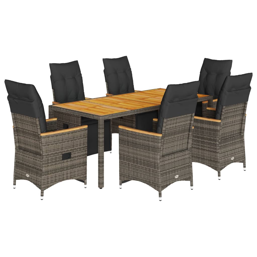 vidaXL 7dílný zahradní bistro set s poduškami šedý polyratan