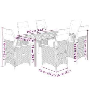 7dílný zahradní bistro set s poduškami šedý polyratan - obrázek 7