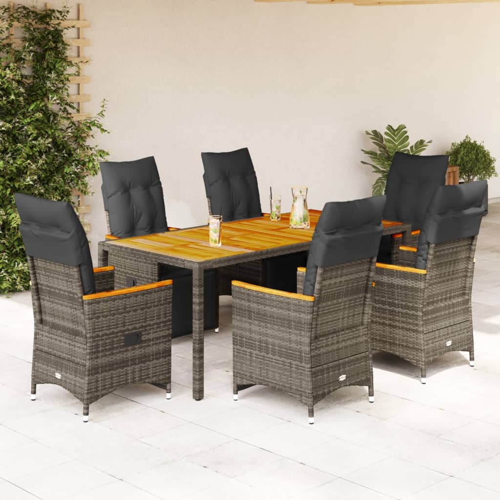 vidaXL Set bistro de grădină cu perne, 7 piese, gri, poliratan