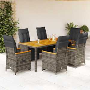 7dílný zahradní bistro set s poduškami šedý polyratan - obrázek 1