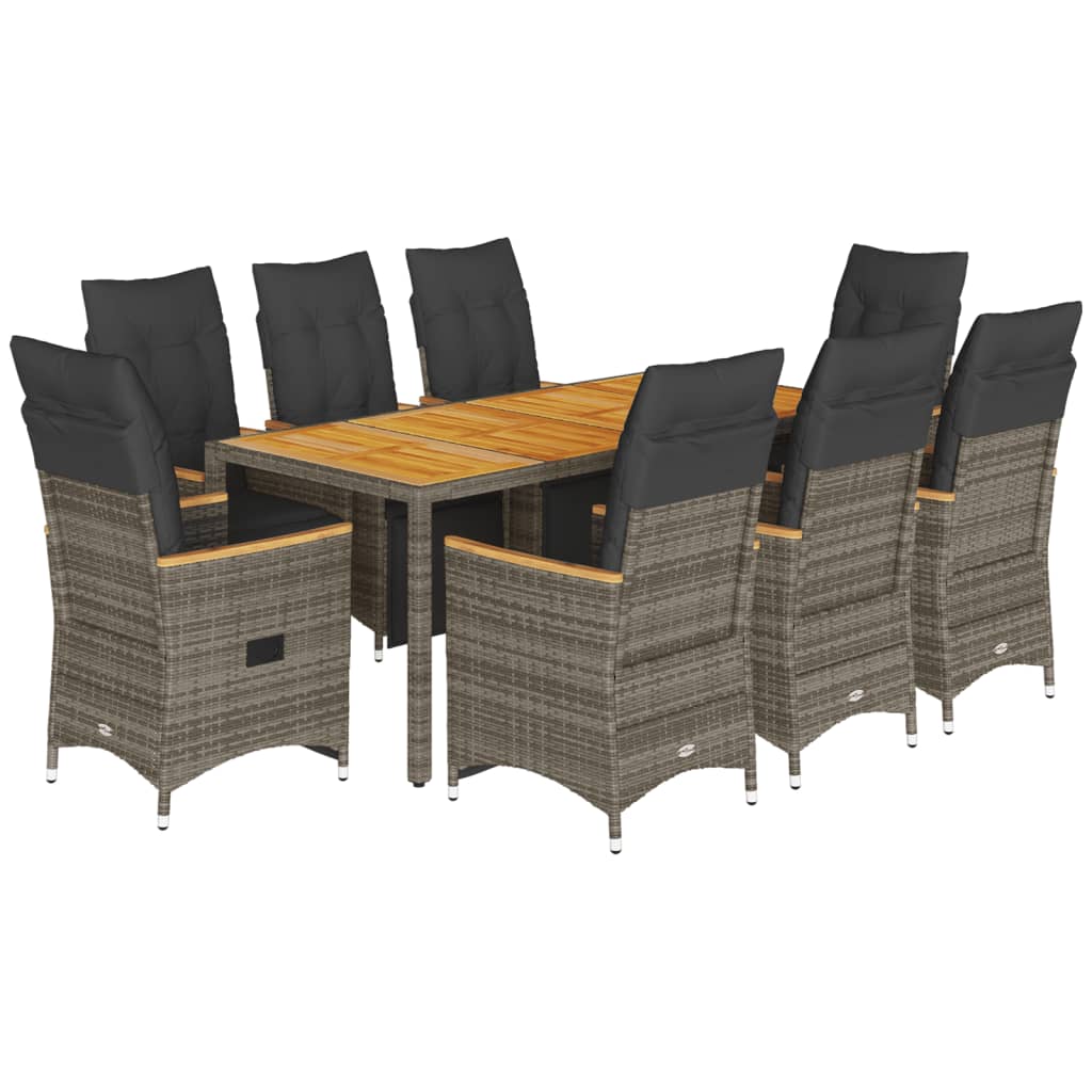 vidaXL 9dílný zahradní bistro set s poduškami šedý polyratan