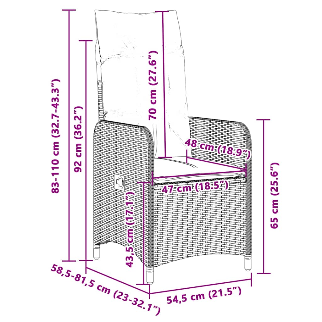 Vrtna bistro garnitura 5-delna z blazinami črn poli ratan - slika 13