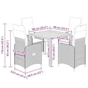 5dílný zahradní bistro set s poduškami černý polyratan - obrázek 11