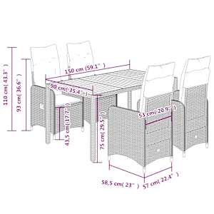 5dílný zahradní bistro set s poduškami černý polyratan - obrázek 7