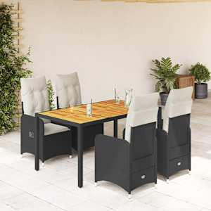 5dílný zahradní bistro set s poduškami černý polyratan - obrázek 1