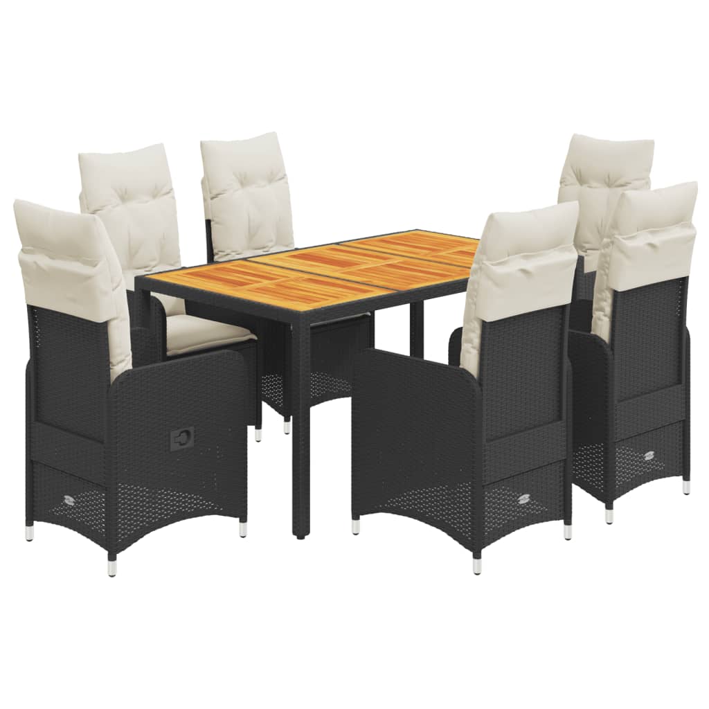 vidaXL 7dílný zahradní bistro set s poduškami černý polyratan