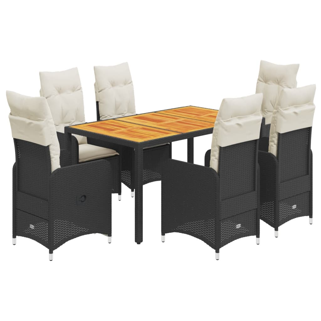 vidaXL 7dílný zahradní bistro set s poduškami černý polyratan