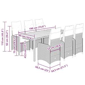 7dílný zahradní bistro set s poduškami černý polyratan - obrázek 7