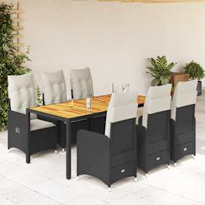 7dílný zahradní bistro set s poduškami černý polyratan - obrázek 1