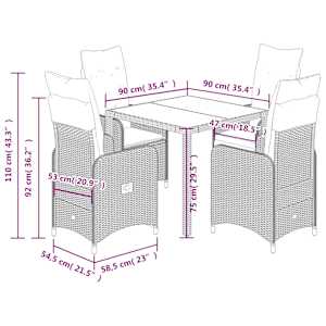 5dílný zahradní bistro set s poduškami černý polyratan - obrázek 9