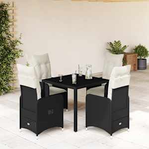 5dílný zahradní bistro set s poduškami černý polyratan - obrázek 1