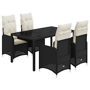 5dílný zahradní bistro set s poduškami černý polyratan - obrázek 2