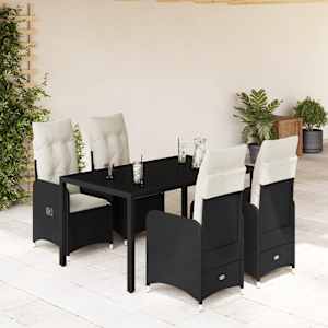 5dílný zahradní bistro set s poduškami černý polyratan - obrázek 1