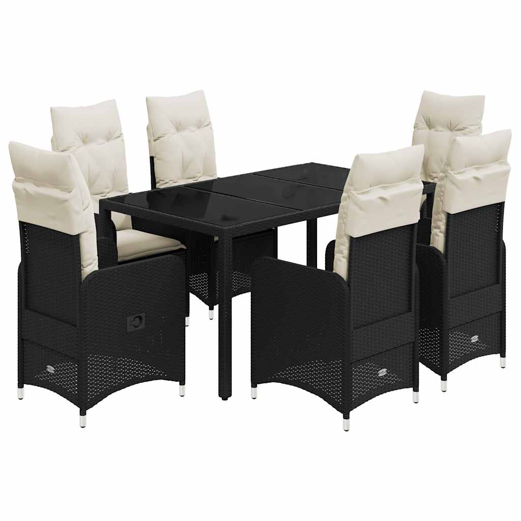 vidaXL 7dílný zahradní bistro set s poduškami černý polyratan